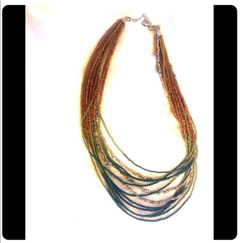Lia Sophia Necklace Silver Aqua Green Brown Beads